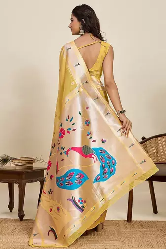 gold art silk woven kanjivaram silk saree with blouses