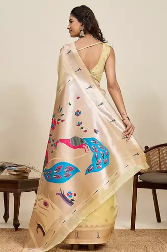 yellow art silk woven kanjivaram silk saree with blouses