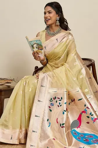 yellow art silk woven kanjivaram silk saree with blouses