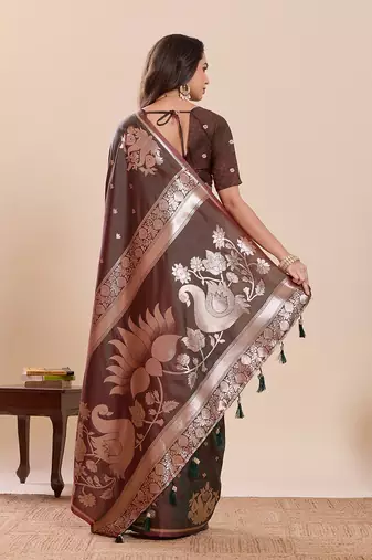 coffee art silk woven kanjivaram silk saree with blouses