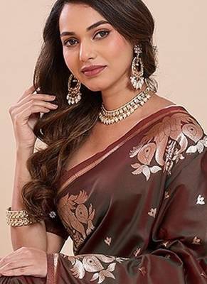 coffee art silk woven kanjivaram silk saree with blouses 4