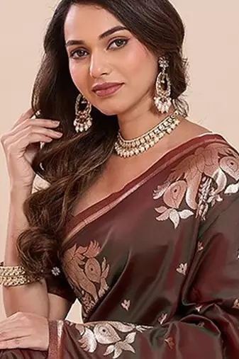 coffee art silk woven kanjivaram silk saree with blouses
