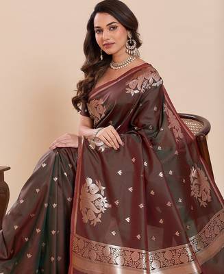 coffee art silk woven kanjivaram silk saree with blouses 5