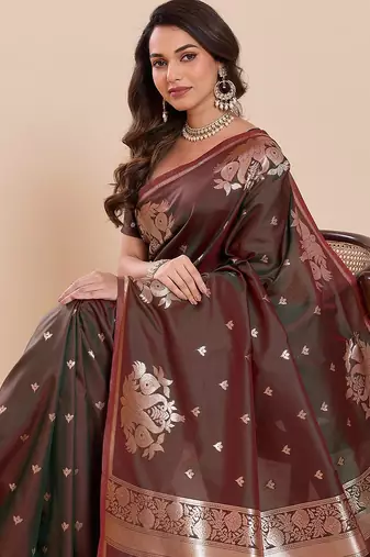 coffee art silk woven kanjivaram silk saree with blouses