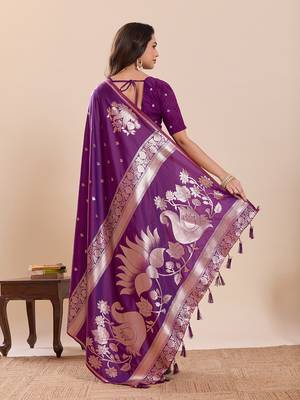 purple art silk woven kanjivaram silk saree with blouses 3