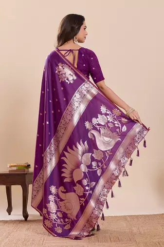 purple art silk woven kanjivaram silk saree with blouses