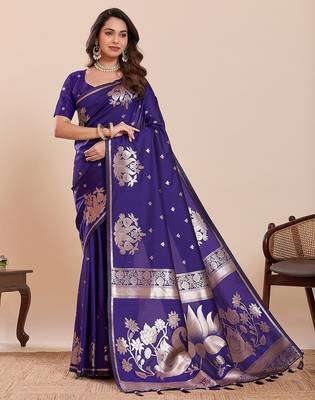 violet art silk woven kanjivaram silk saree with blouses 1