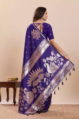 violet art silk woven kanjivaram silk saree with blouses