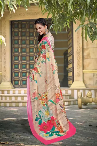beige printed pure cotton beige saree with blouse