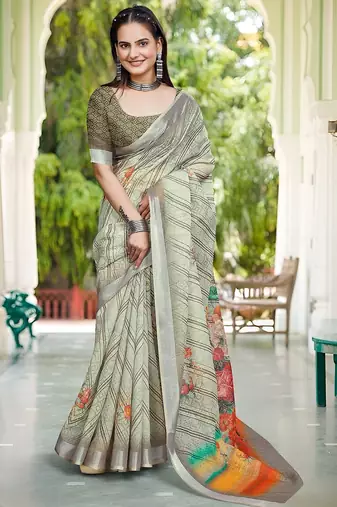 multicolor printed pure cotton multicolor saree with blouse