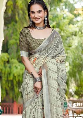 multicolor printed pure cotton multicolor saree with blouse 2