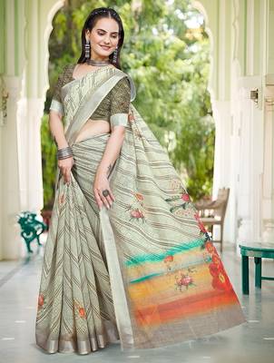 multicolor printed pure cotton multicolor saree with blouse 4