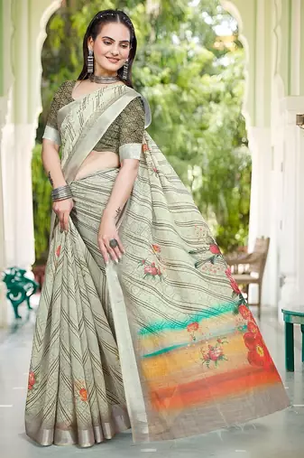 multicolor printed pure cotton multicolor saree with blouse
