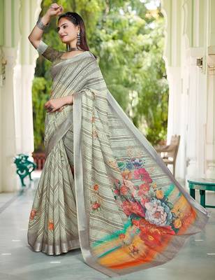 multicolor printed pure cotton multicolor saree with blouse 5