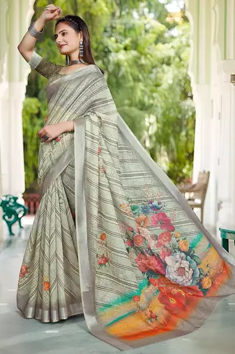 multicolor printed pure cotton multicolor saree with blouse