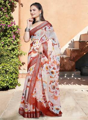 multicolor printed pure cotton multicolor saree with blouse 4