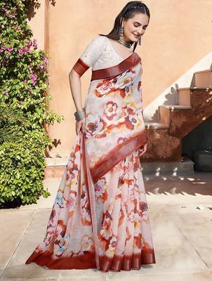 multicolor printed pure cotton multicolor saree with blouse 5