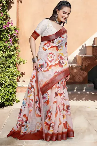 multicolor printed pure cotton multicolor saree with blouse
