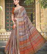 multicolor printed pure cotton multicolor saree with blouse