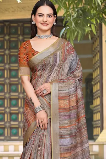multicolor printed pure cotton multicolor saree with blouse