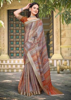 multicolor printed pure cotton multicolor saree with blouse 3