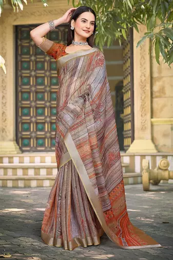 multicolor printed pure cotton multicolor saree with blouse