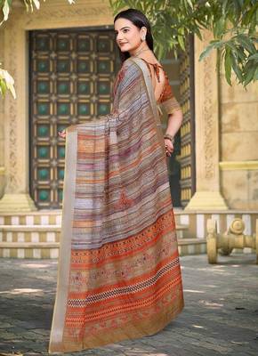 multicolor printed pure cotton multicolor saree with blouse 4