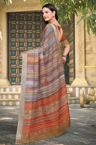 multicolor printed pure cotton multicolor saree with blouse