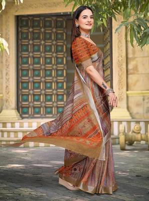 multicolor printed pure cotton multicolor saree with blouse 5