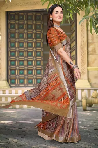 multicolor printed pure cotton multicolor saree with blouse