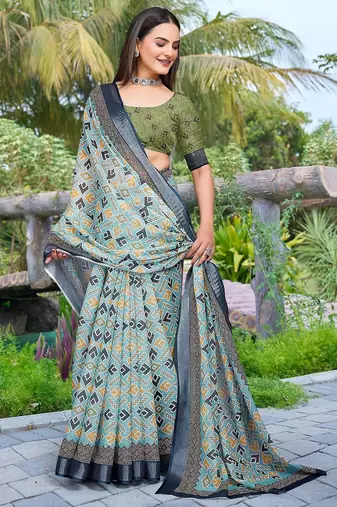 multicolor printed pure cotton multicolor saree with blouse