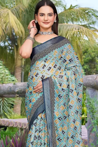 multicolor printed pure cotton multicolor saree with blouse