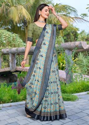 multicolor printed pure cotton multicolor saree with blouse 3