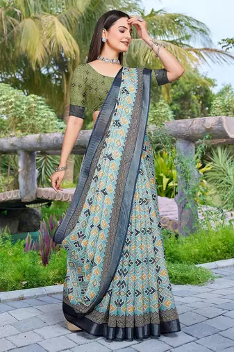 multicolor printed pure cotton multicolor saree with blouse