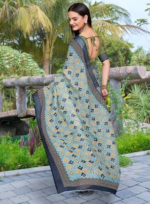 multicolor printed pure cotton multicolor saree with blouse 5