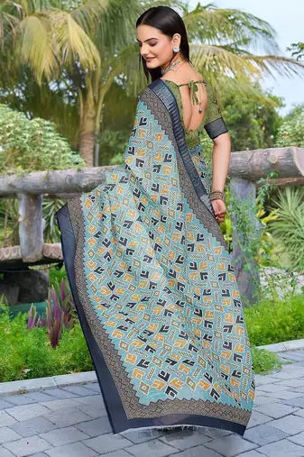 multicolor printed pure cotton multicolor saree with blouse