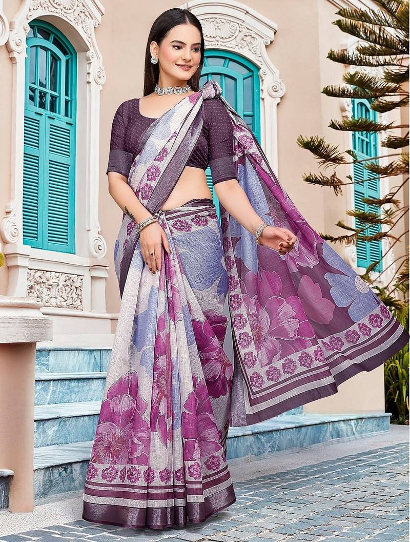 multicolor printed pure cotton multicolor saree with blouse