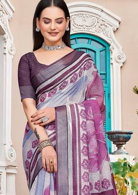 multicolor printed pure cotton multicolor saree with blouse 2