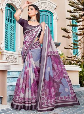 multicolor printed pure cotton multicolor saree with blouse 3