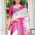 white printed pure cotton white, pink saree with blouse