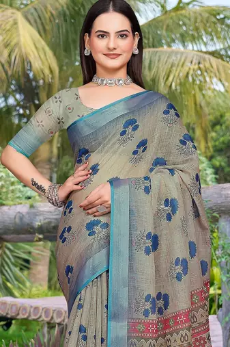 multicolor printed pure cotton multicolor saree with blouse