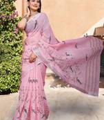 light_pink printed pure cotton light pink saree with blouse