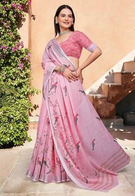 light_pink printed pure cotton light pink saree with blouse 3