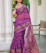 magenta printed pure cotton magenta saree with blouse