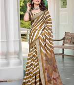 brown printed pure cotton brown saree with blouse