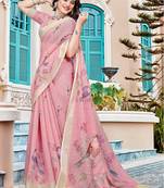 peach printed pure cotton peach saree with blouse
