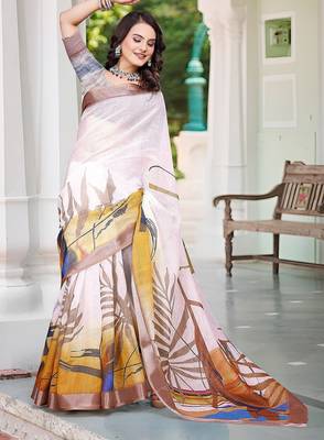 multicolor printed pure cotton multicolor saree with blouse 1