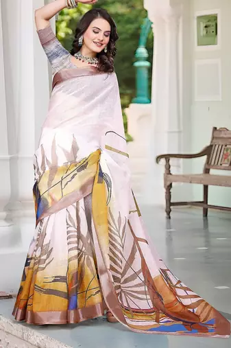 multicolor printed pure cotton multicolor saree with blouse
