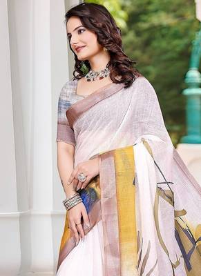multicolor printed pure cotton multicolor saree with blouse 3