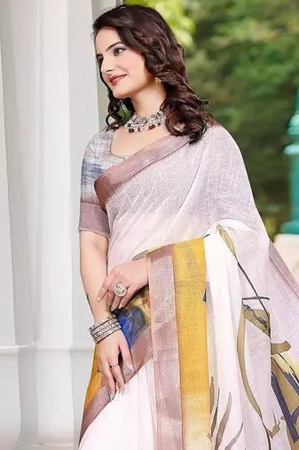 multicolor printed pure cotton multicolor saree with blouse